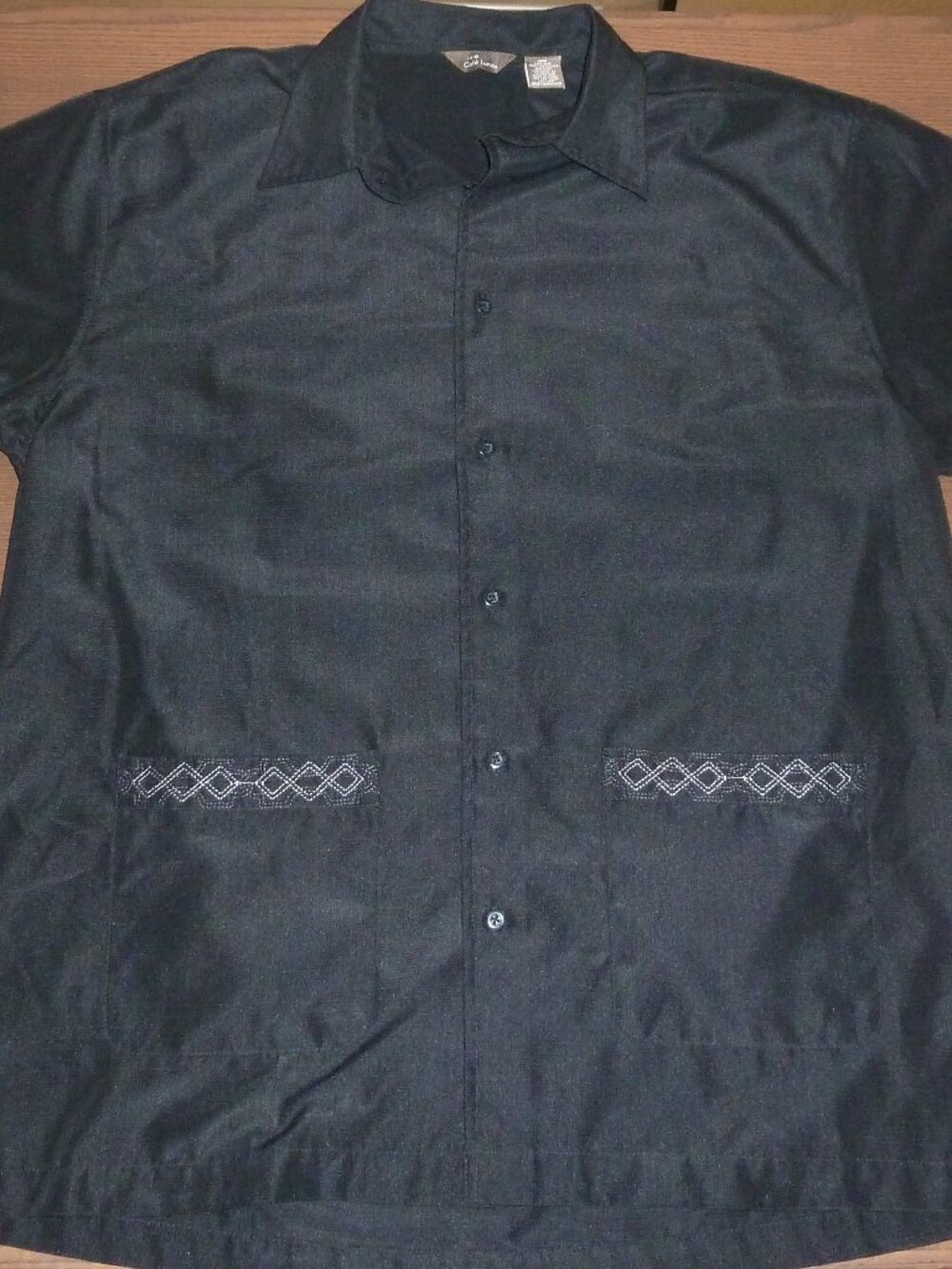 Vintage Cafe Luna Black Cuban Guayabera Style Short Shirt Men’s Large